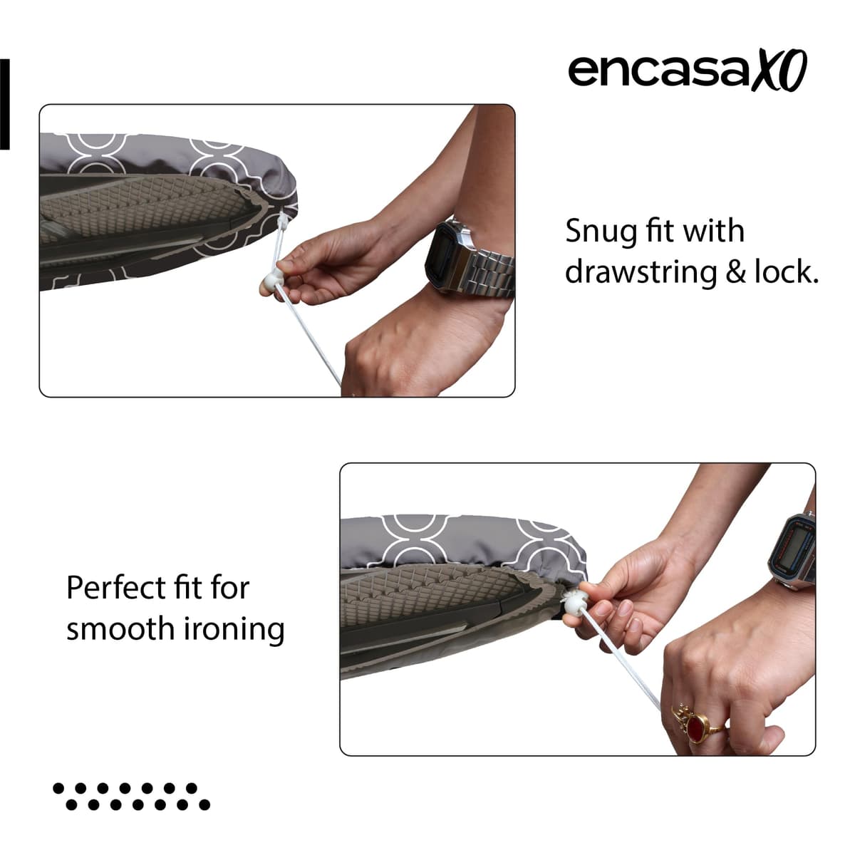 Encasa XO Ironing Board Covers and pad 125x46 cm- Thick 3mm Felt Padding, Drawstring Tightening & Lock, Heat Reflective, Scorch & Stain Resistant, for Wide Ironing Board - Grey Tiles — view 4