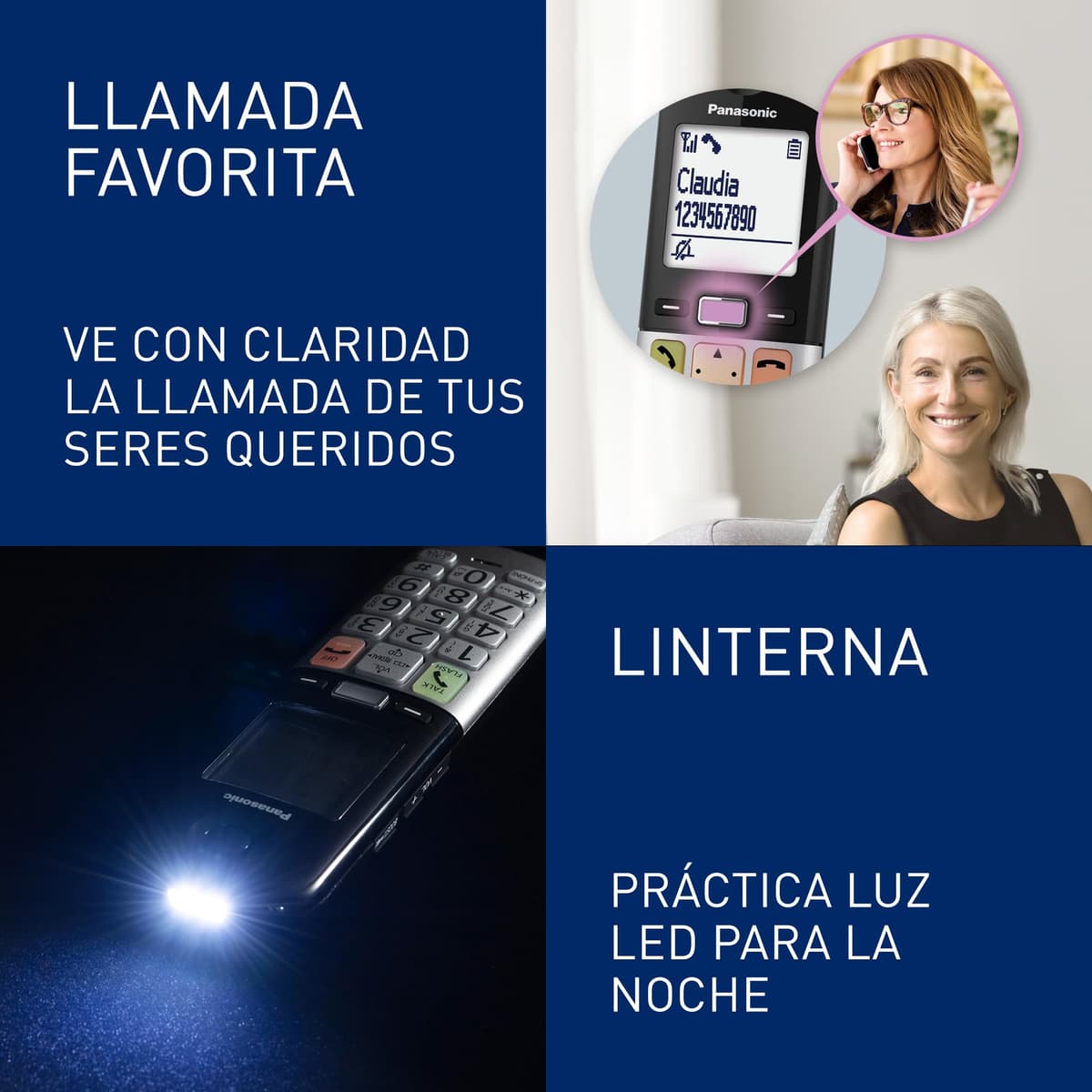 Panasonic KX-TGU430EXB Teléfono Inalámbrico Digital con Contestador Automático, Volumen Amplificado, Unidad Base y 1 Auricular, Pantalla LCD, Linterna, Compatible con Audífonos, Negro y Plateado — view 4