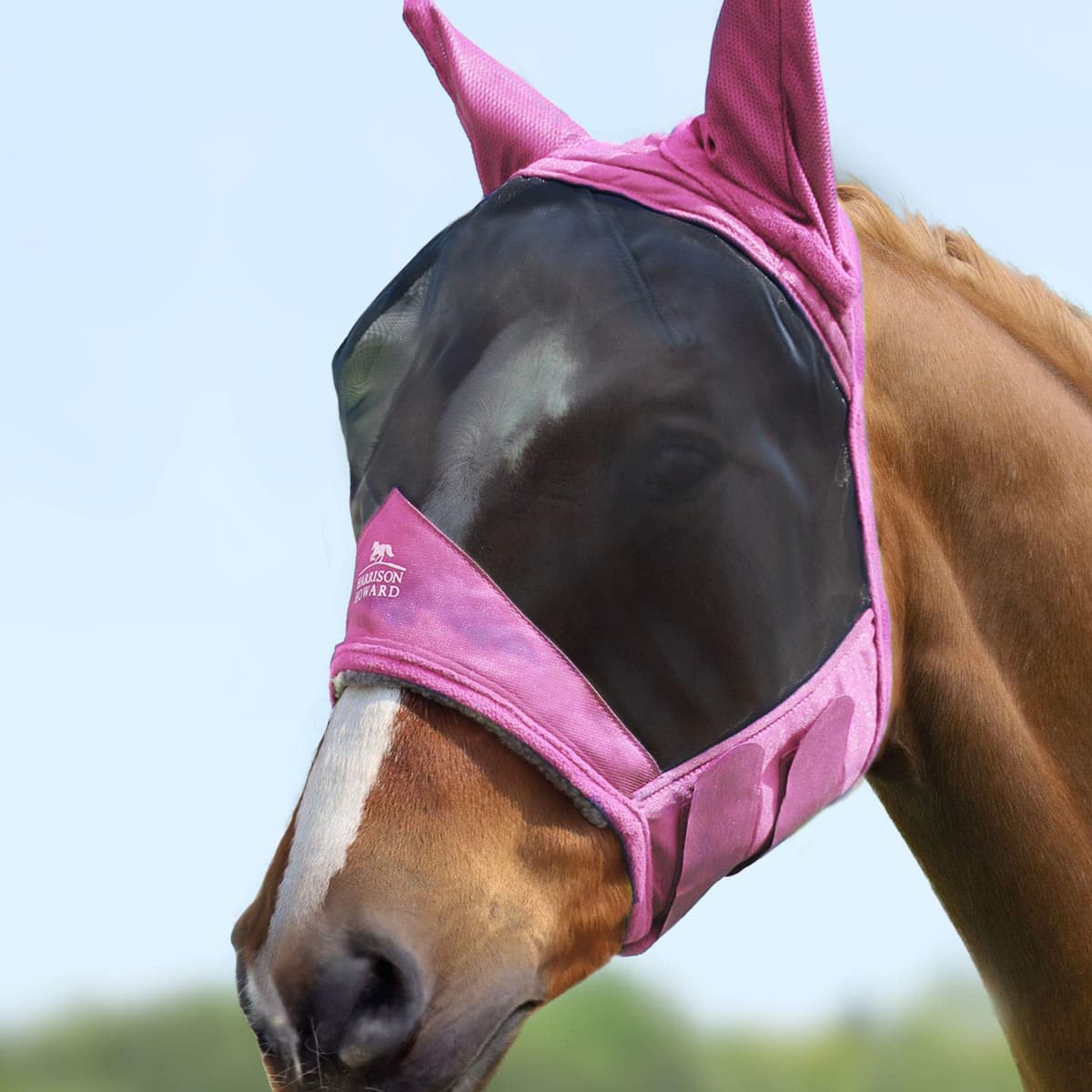 Harrison Howard CareMaster Pro Luminous Horse Fly Mask Standard with Ears UV Protection for Horse Red M Cob — view 15