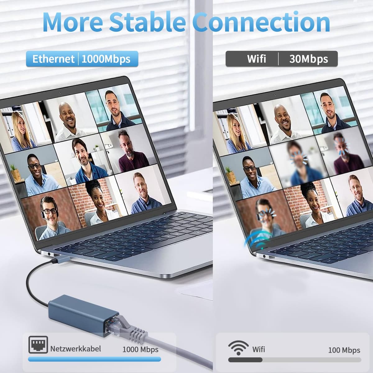 Adaptador USB Ethernet, Gigabit 1000Mbps Adaptador Ethernet a USB 3.0 RJ45 Compatible con Switch, MacBook, Laptop, Win 11/10/ 8.1/8, Mac OS, Linux — view 2