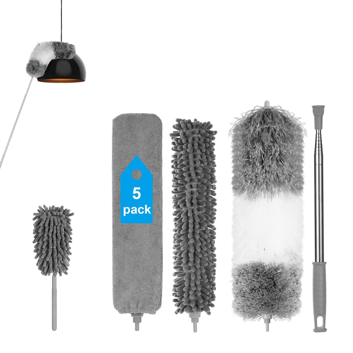 Vicloon Plumero de Limpieza, Plumero telescópico de 71cm-243cm, Microfibra, Gris, Plumero con 2 en 1 Ranuras Cepillo de Limpieza, Atrapa y Bloquea el Polvo,para Ventanas Persianas Muebles Coches — view 12