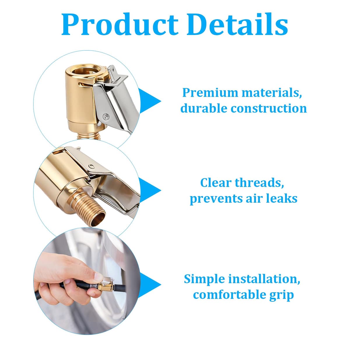 Tyre Inflator Adaptor,2PCS Brass Tyre Valve Air Pump Clip Car Pump Tire Air Chucks with Thread Nozzle Adapters Open End Car Truck Tyre Tire Inflator Valve Connector for Car Truck （8mm） — view 4