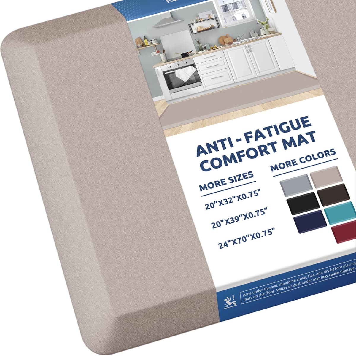 KitchenClouds Kitchen Mat Cushioned Anti Fatigue Rug 17.3"x28" Water Resistant Non Slip Standing Desk Mat Comfort Floor Mats for Kitchen House Sink Office (Khaki) — view 41