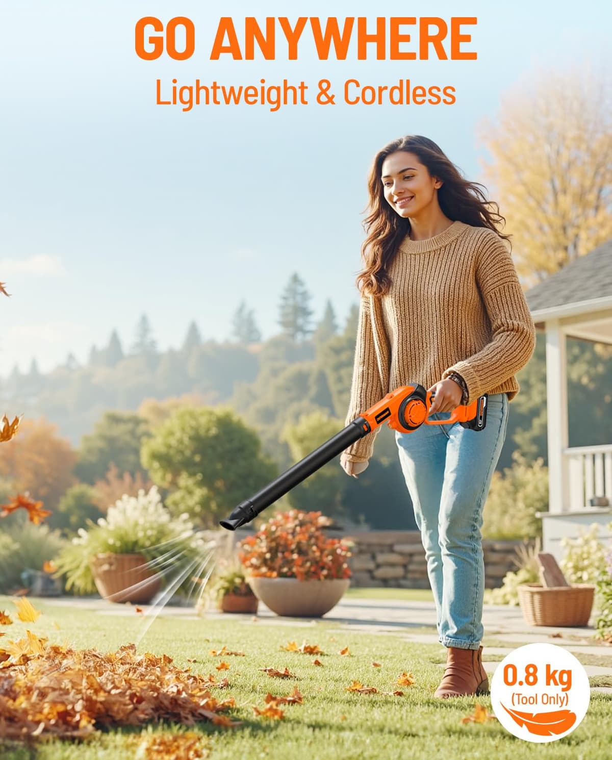 DOVAMAN 3-in-1 Leaf Blower with LE20 Battery, 180 mph Air Speed, 3 Speed, 800g Lightweight, 20V Battery with Fast Charger, LED Light, 3 Nozzles — view 5