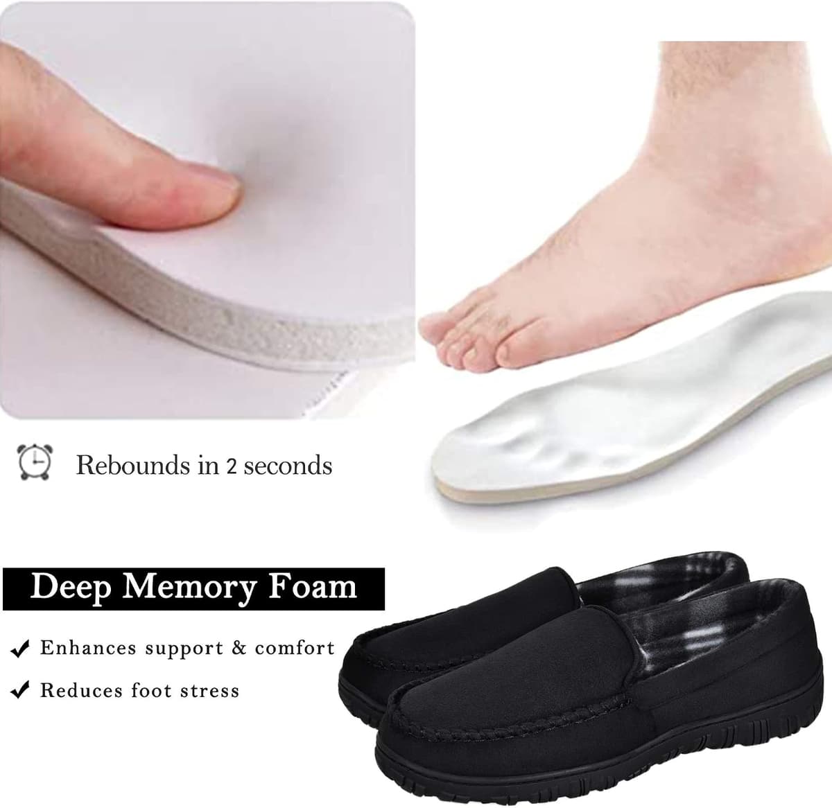 MIXIN Men's Cozy Moccasin Slippers Anti-Skid Slip On House Slippers with Comfy Memory Foam — view 3