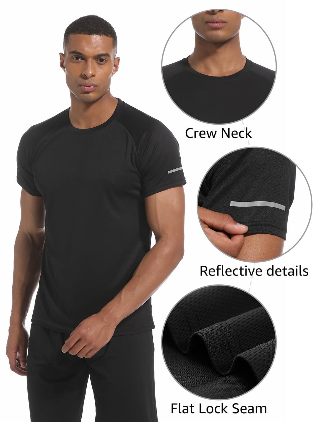 Paquete de 5 camisetas de manga corta para hombre, de secado rápido, cuello redondo, atlético, correr, gimnasio, entrenamiento, camiseta de manga corta — view 3