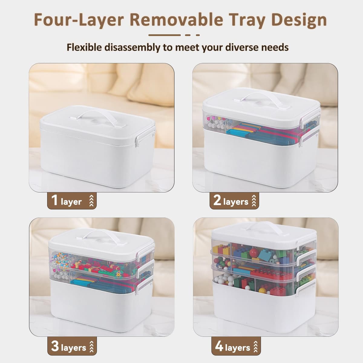 Gifhomfix 4-Layer Plastic Craft Organizers and Storage Box with Removable Trays, Storage Containers with lids and Handle, Art Supply Storage Organizer for Organizing Bead, Sewing, Tool — view 4