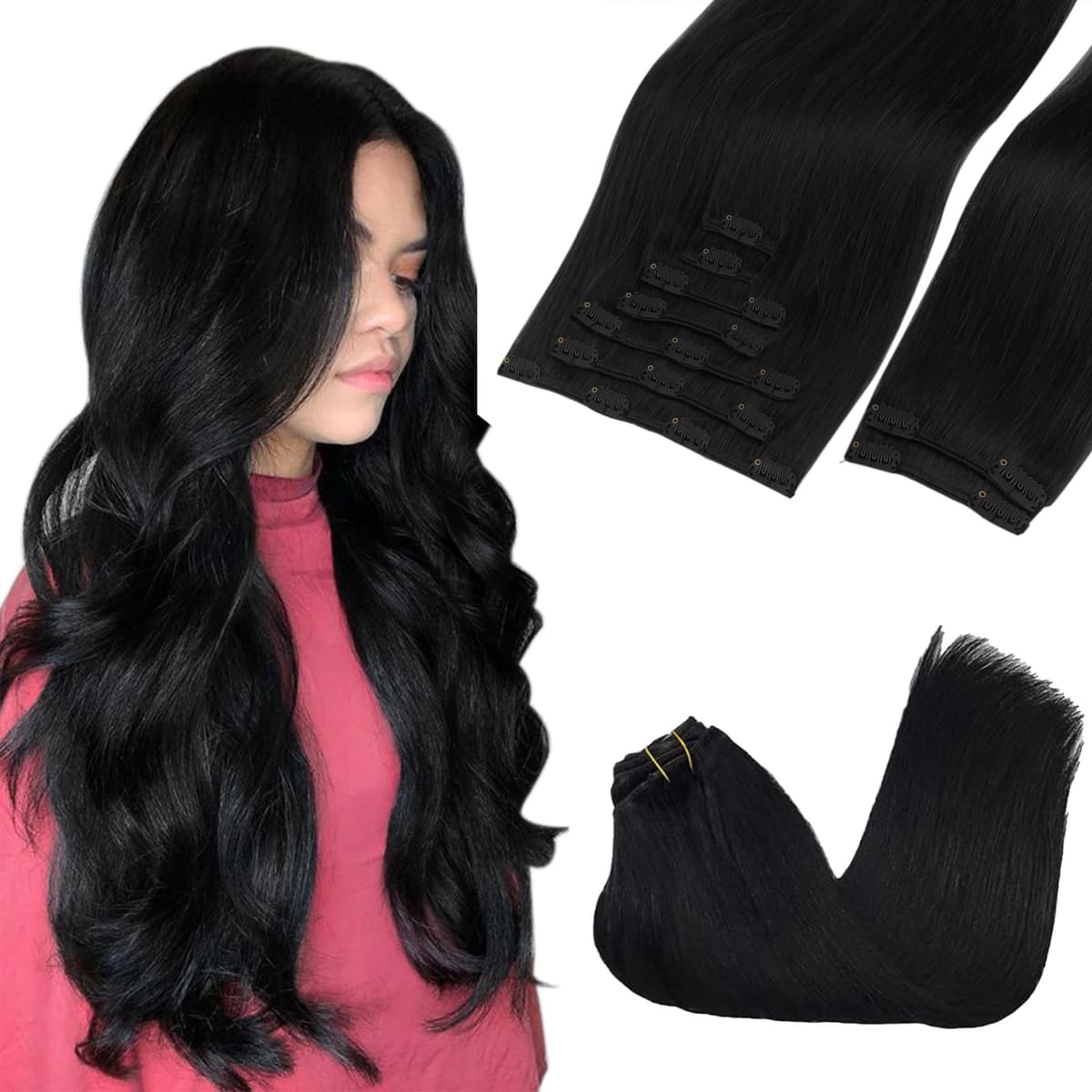 GOO GOO Clip in Hair Extensions Human Hair, 18inch 150g 9Pcs, #2 Dark Brown, Hair extensions for women, Human Hair Extensions Clip in — view 119