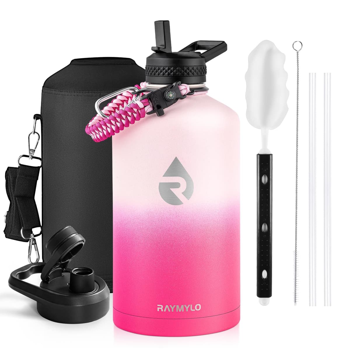 RAYMYLO One Gallon Water Bottle Insulated, Triple Walled Vacuum Stainless Steel (Cold for 48 Hrs), Leak Proof & Non-BPA, Large Water Flask Jug with Paracord Handle & Straw Spout Lids — view 12