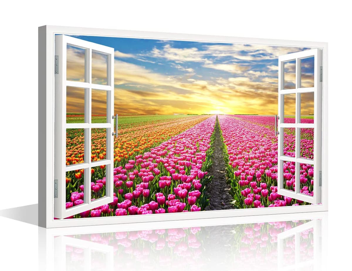 TISHIRON 3D Window View Seaside Effect Canvas Wall Art Prints for Living Room Bedroom Decor Office Kitchen Home Decoration Framed Ready to Hang 12x18inch — view 12