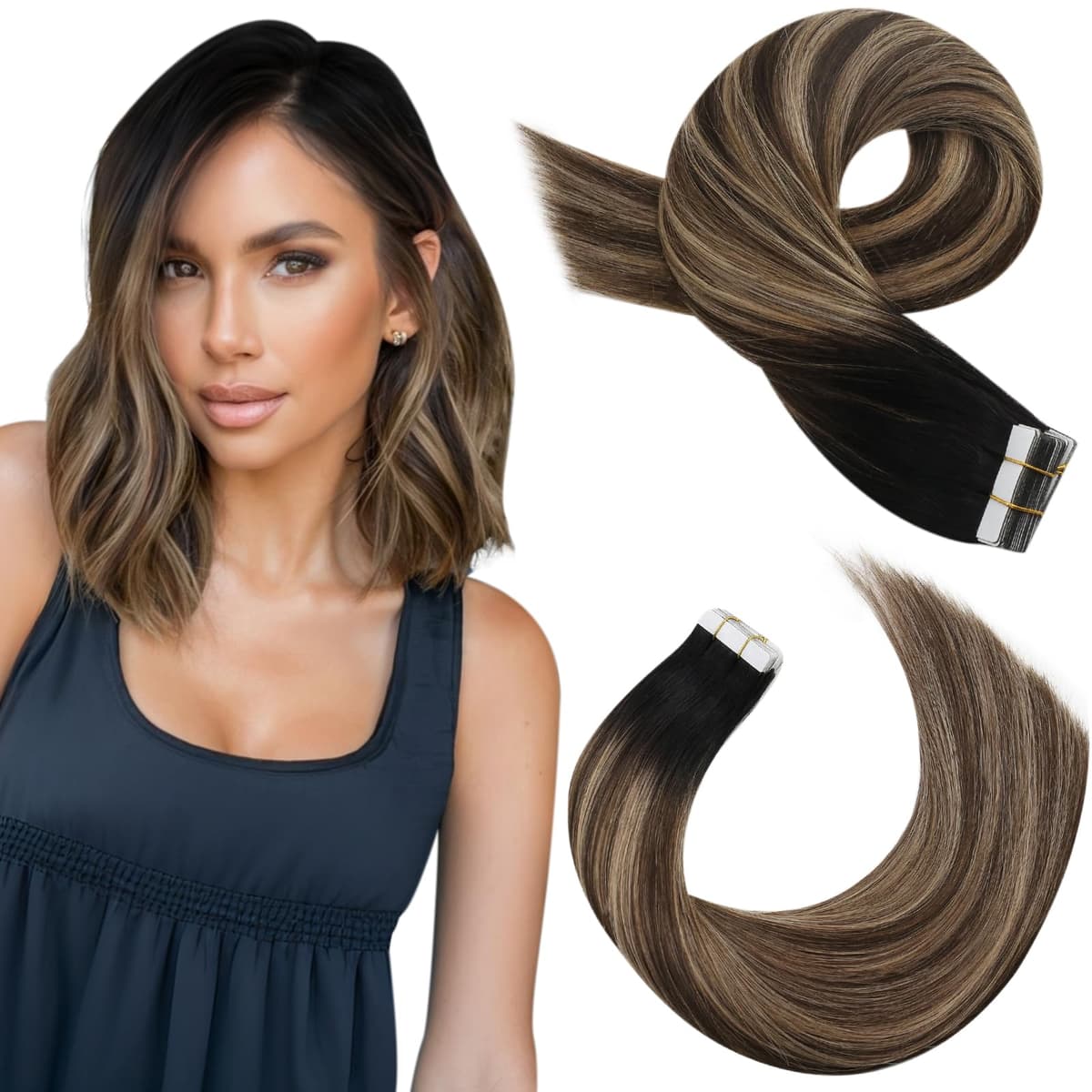 Moresoo Tape in Human Hair Extensions 20 Inch Highlight 50g/20pcs Tape in Hair Extensions Human Hair Ash Blonde with Platinum Blonde #P18/613 — view 79