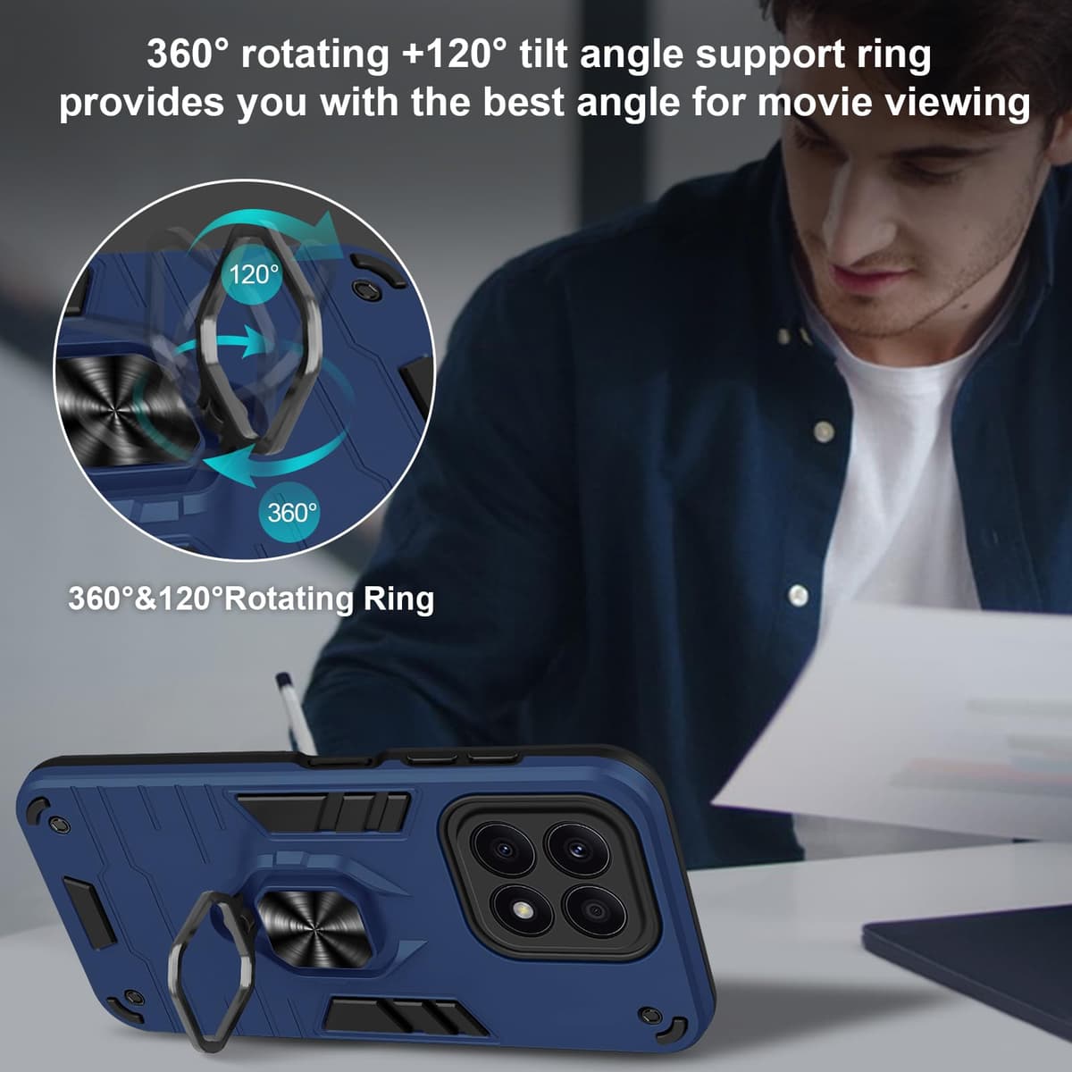 Funda para CMF Phone 2 Pro, Carcasa Antigolpes con Soporte anular metálico, Case Protectora de Grado Militar, Negro — view 1194