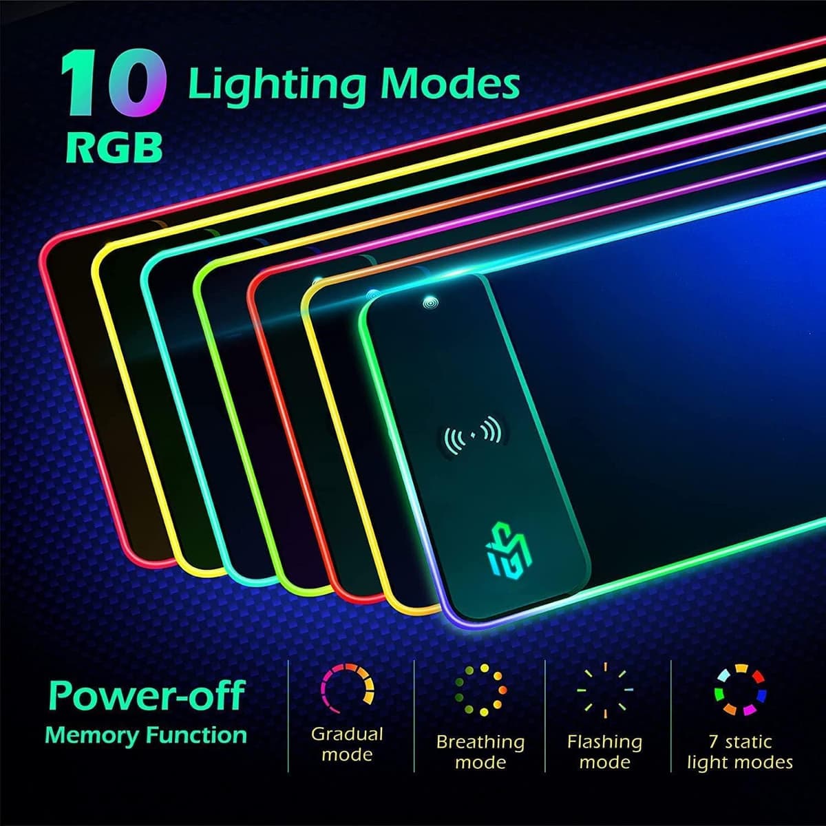 GIM Wireless Charging RGB Gaming Mouse Pad 15W, LED Mouse Mat 800x300x4MM, 10 Light Modes Extra Large Mousepad Non-Slip Rubber Base Computer Keyboard Mat for Gaming, MacBook, PC, Laptop, Desk — view 3