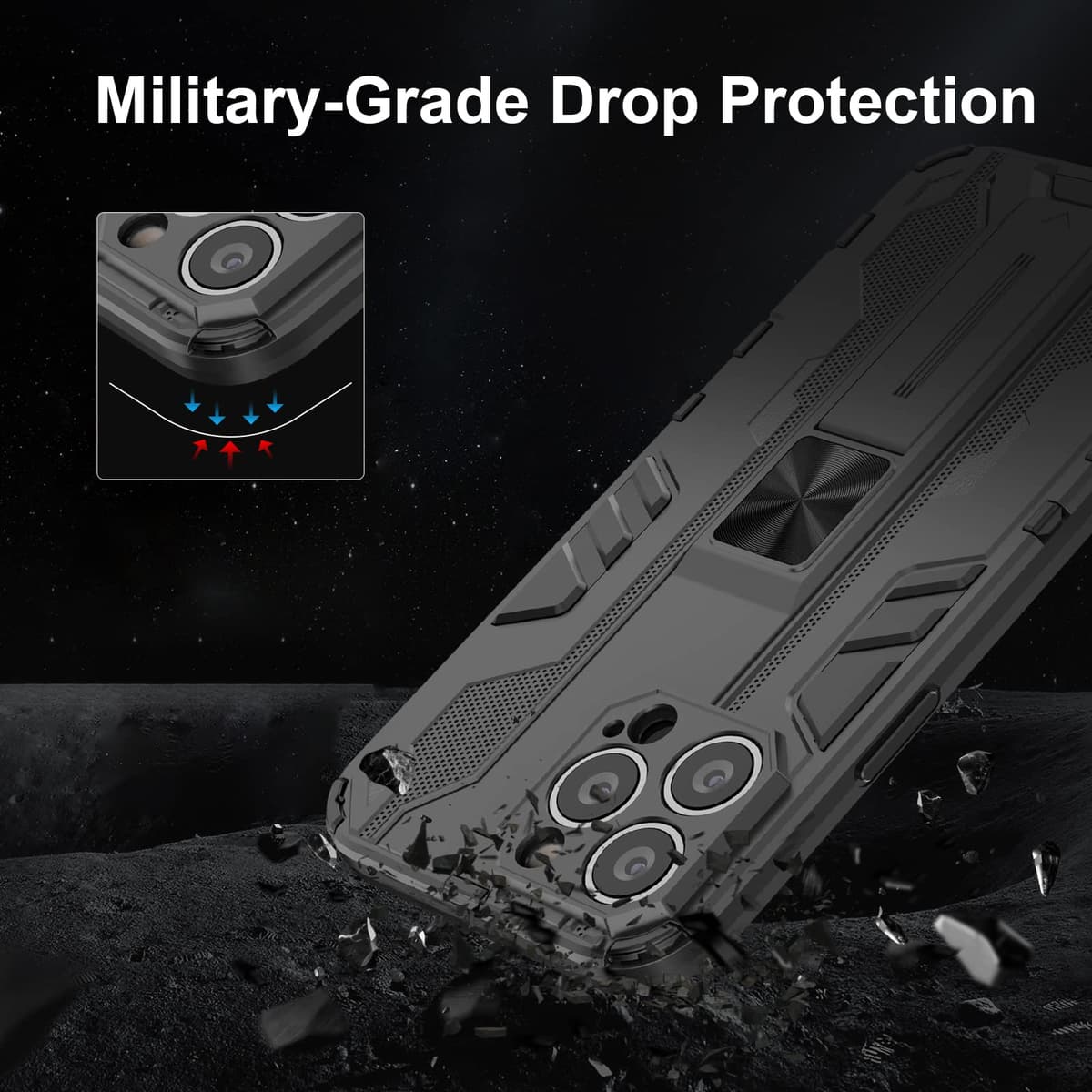 Funda para CMF Phone 2 Pro, Carcasa Antigolpes con Soporte anular metálico, Case Protectora de Grado Militar, Negro — view 1704