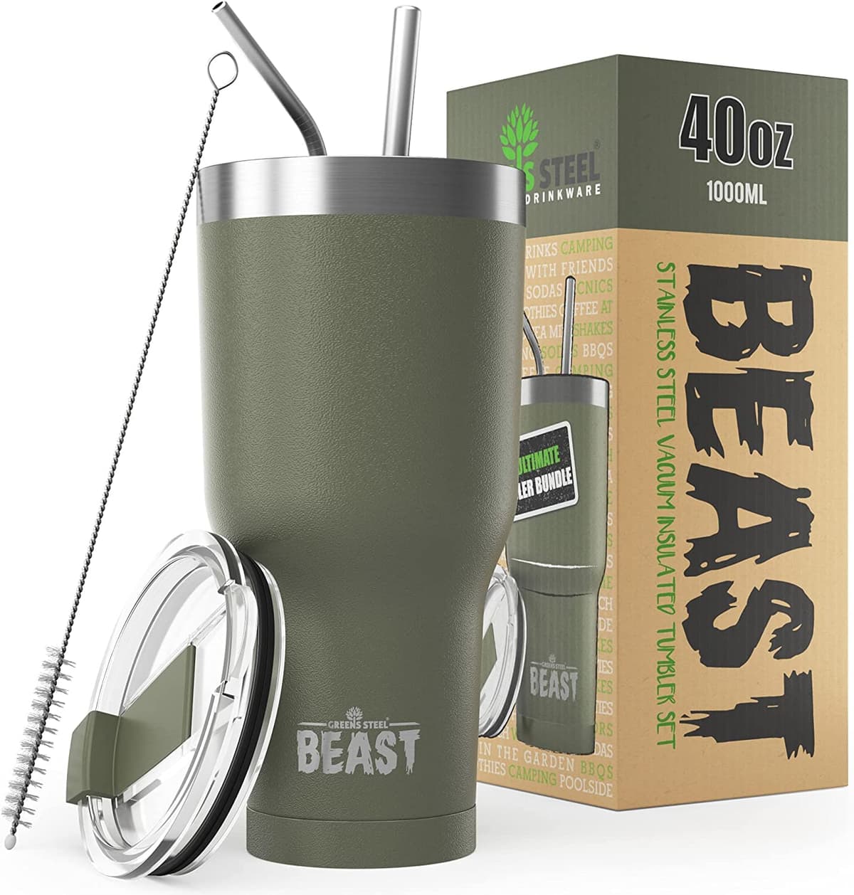 Greens Steel Beast Tumbler – 550 ml (20 oz), Coral | Vaso de acero inoxidable reutilizable con aislamiento al vacío | con 2 pajitas y cepillo de limpieza | Termo de viaje de doble pared — view 34
