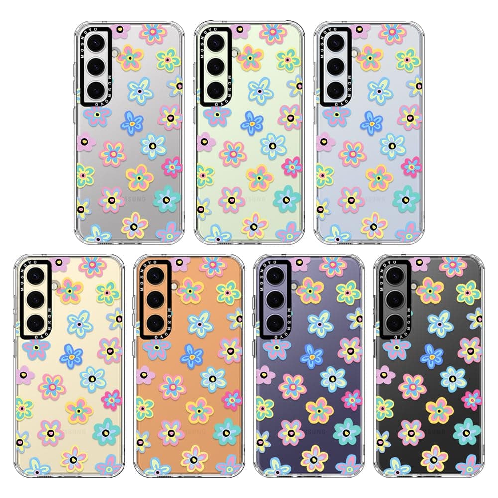 MOSNOVO Case for Samsung Galaxy S24 Plus, [Buffertech 6.6ft Military-Grade Drop Protection] [Anti Peel Off Tech] Clear TPU Bumper Phone Case Cover Design - Groovy Flower — view 3