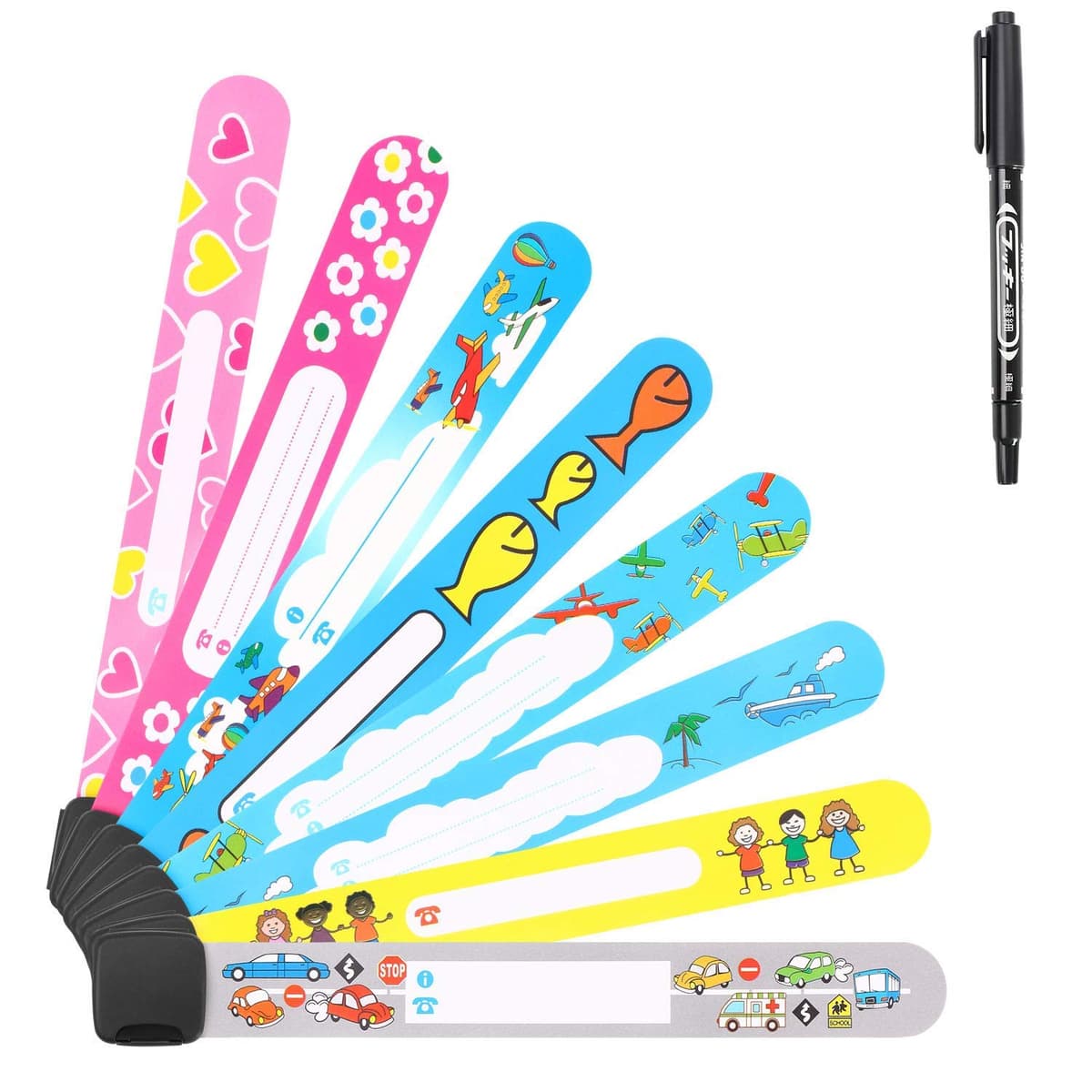 Vicloon Pulsera Identificativa Niños + Marcador, 8 piezas Pulsera Seguridad Anti perdida Pulsera de Emergencia Impermeable Reutilizable para Niños Niñas Bebé Arneses de seguridad Bebé — view 10