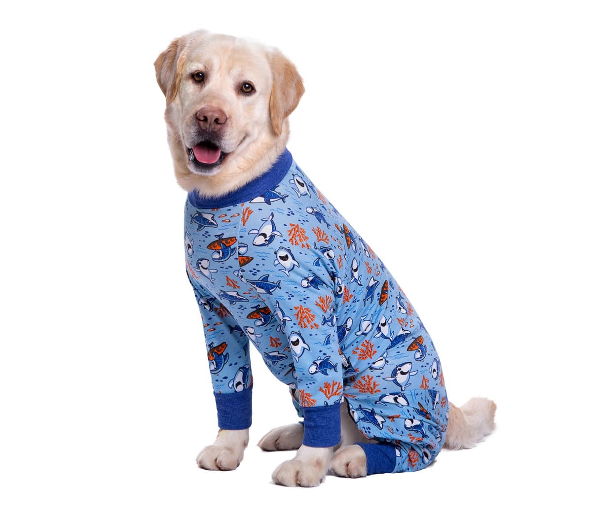 Large Dog Clothes, Elastic Pet Onesie Clothes Protect Joints Anti-hair Anti Licking, Wound Protection Pet Pajamas PJS Dog Jumpsuit For Medium Large Dogs(4XL,Blue Shark) — view 3