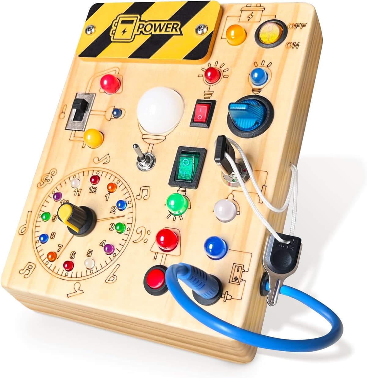 Iabedi Busy Board,Montessori Toys for 1-3 Years Old, Wooden Toddler Toys, Sensory Travel Toys, Ideal 1+ Year Old Boys (Busy Board Plus V2)