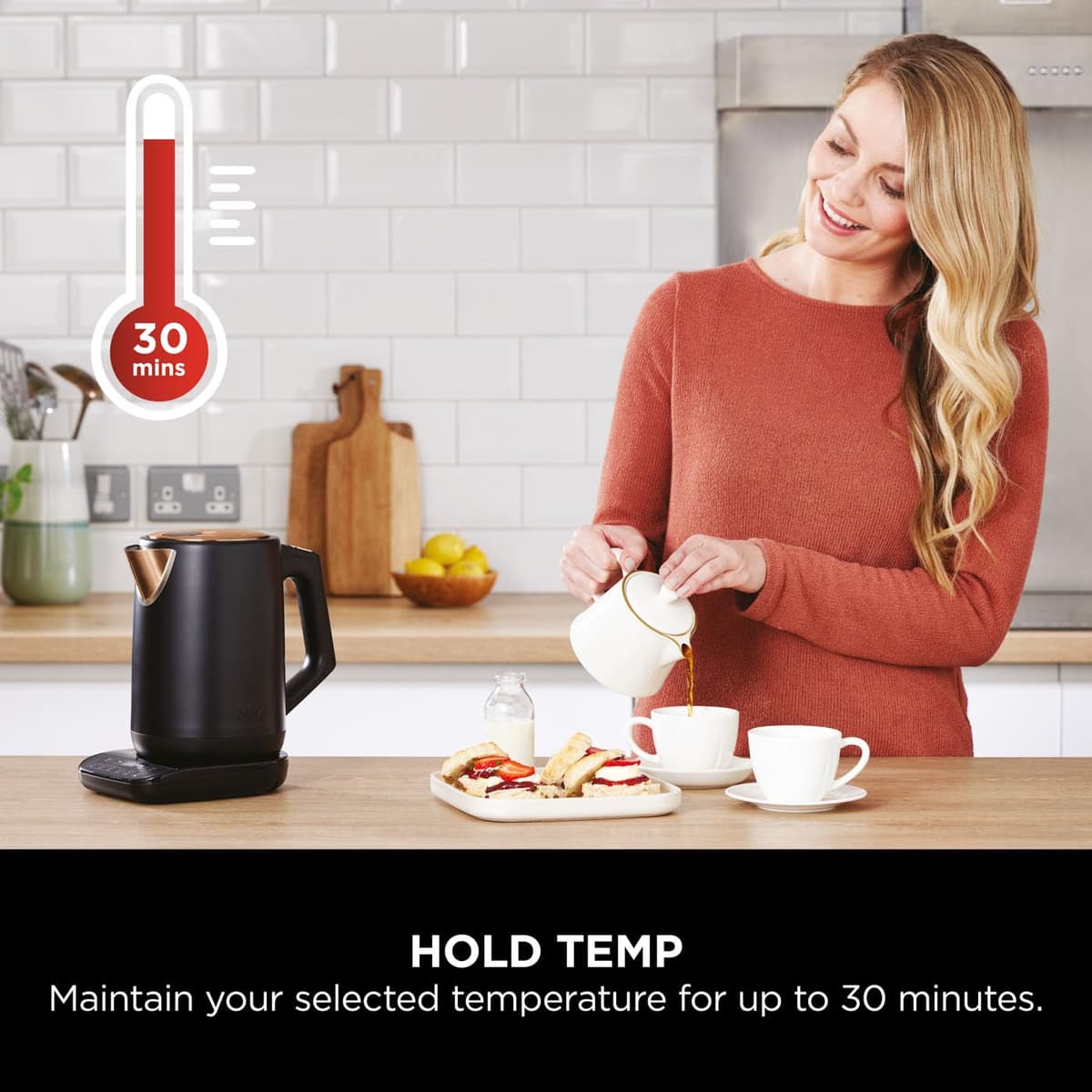 Ninja Perfect Temperature Kettle, 1.7L, LED Display, Easy to Use Kettle with Rapid Boil and Temperature Control & Hold, Black & Copper, KT200UKCP — view 5