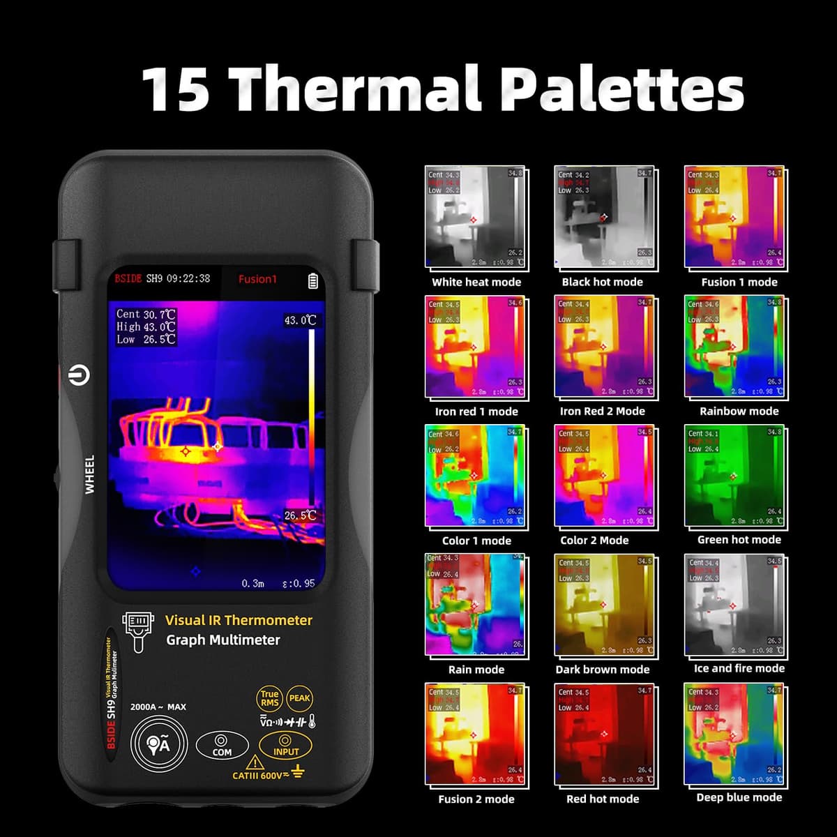 BSIDE SH9 Thermal Imaging Multimeter Dual Light Fusion Thermal Camera 428X320 IR Imaging ‌with Macro Lens & 20000 Counts Graphing Multimeter TRMS 3.98″ Touch Screen for PCB Electronics Industrial — view 4