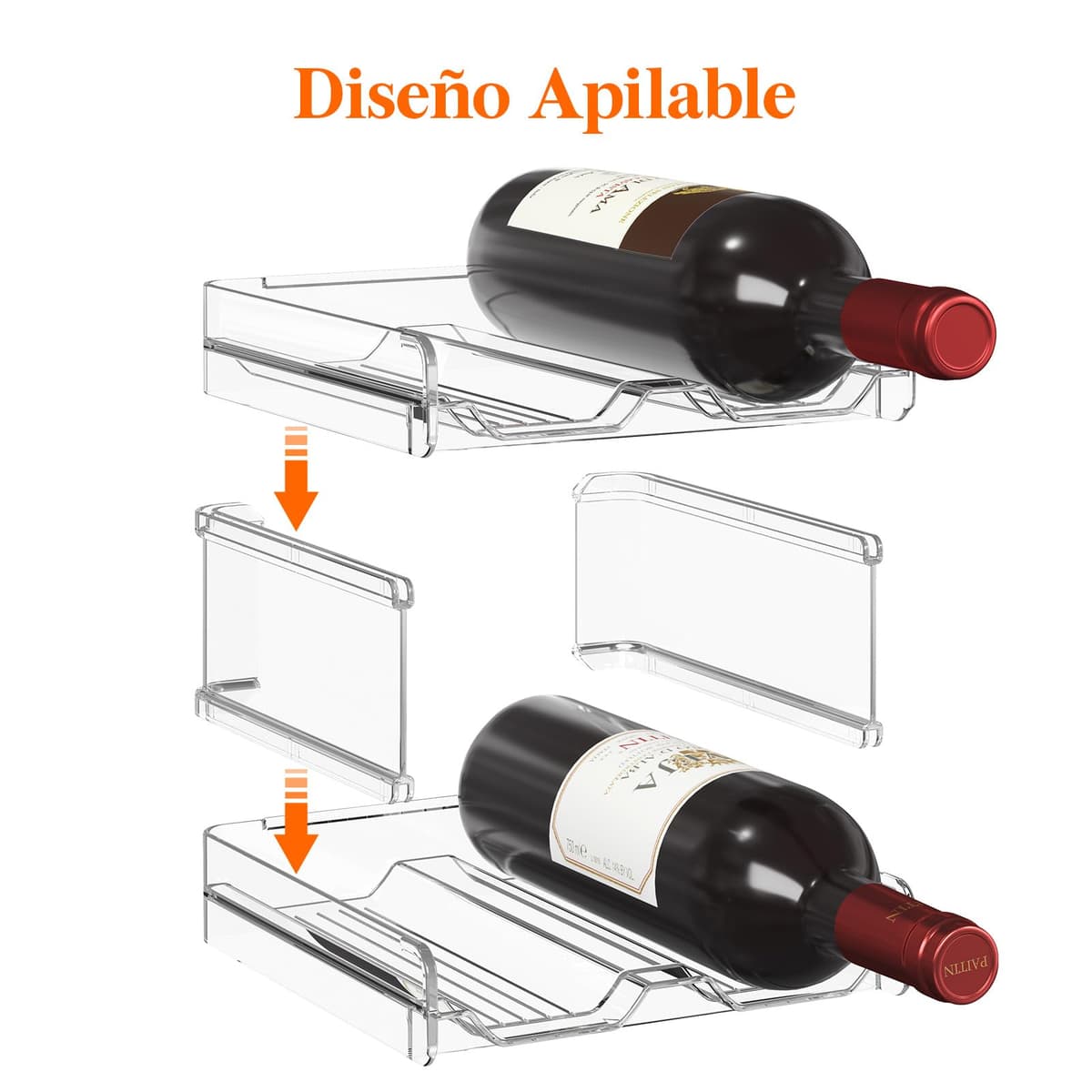 Lifewit Botellero apilable de plástico para Nevera, Armario, encimera, Soporte para Botellas de Vino, Organizador de Botellas de Agua para Nevera, despensa, Capacidad para 4 Botellas,Transparente — view 2