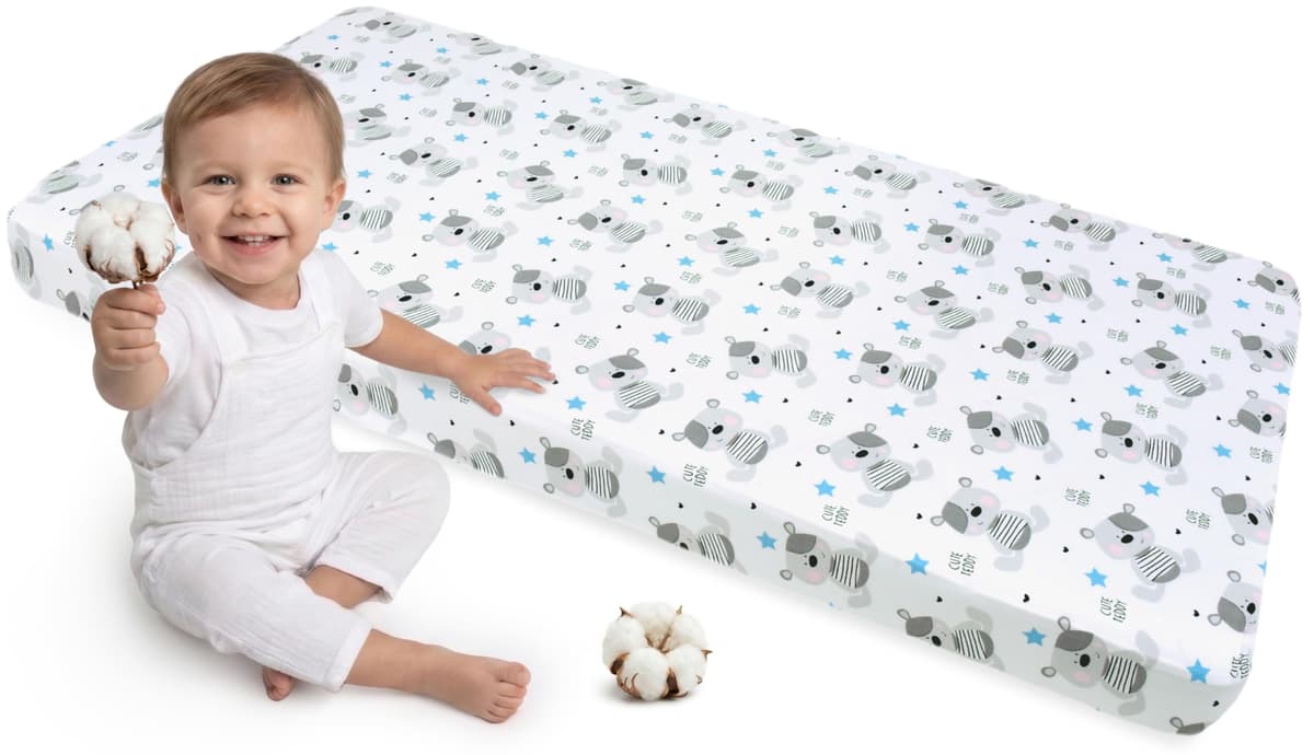 Medi Partners Sabana Bajera Cuna 60x120 Set de 3-100% Algodon Sabanas de Algodón Bebe Ropa de Cama para Bebés Dormir Cuna Fitted Bed Sheet Protector (Safari-Blanco-Gris) — view 8