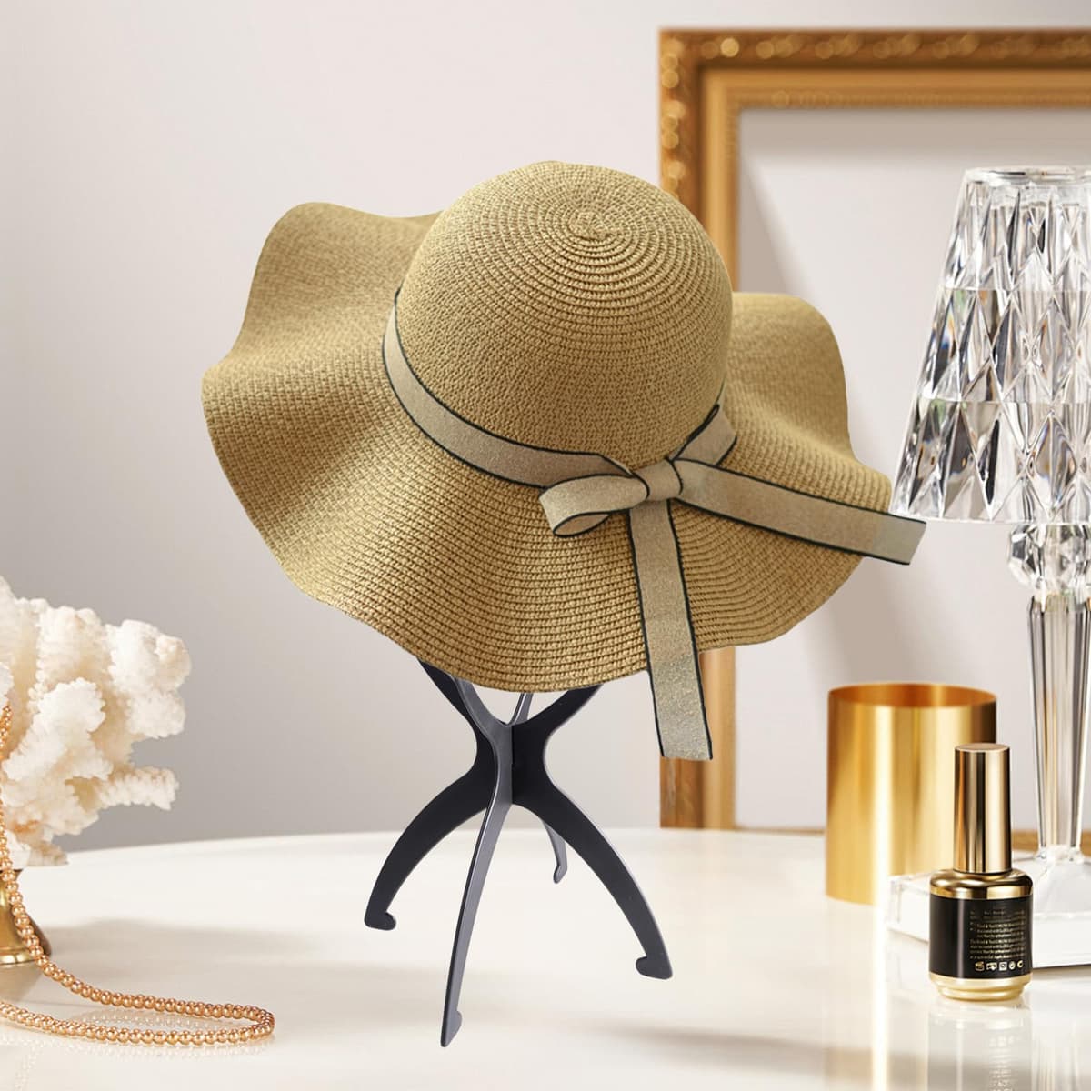 2 Piezas 50cm Soportes para Pelucas de Plástico para Exhibir y Airear Pelucas, Soporte de Peluca Portátil Plegable, Altura Ajustable de 35 a 50 cm, para Cabello Largo, Sombreros y Gorros (Negro) — view 4