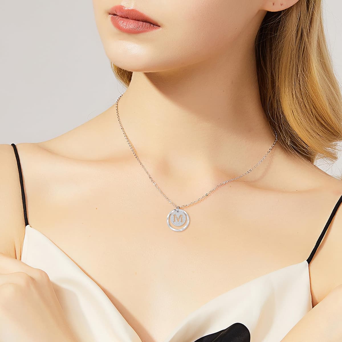 A-Z Initial Necklace for Women in 925 Sterling Silver Personalized Necklace with Silver Letter Necklace with Cubic Zirconia Adjustable Silver Jewelry for Women — view 2