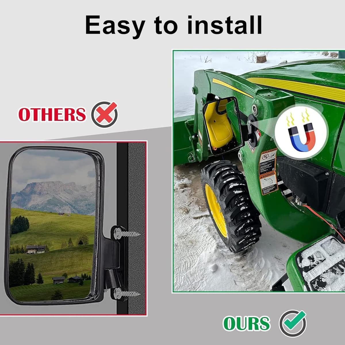 Rearview Mirrors Compatible With Mahindra, Kubota, John Deere, And Lawn Mover Side Mirrors With Strong Magnets, Tractor Accessories Come Pre-Assembled. — view 5