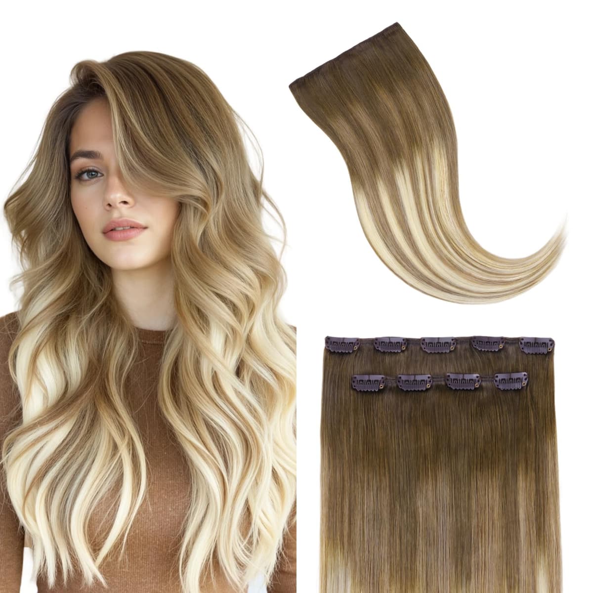 GOO GOO Clip in Hair Extensions Human Hair, 18inch 150g 9Pcs, #2 Dark Brown, Hair extensions for women, Human Hair Extensions Clip in — view 204