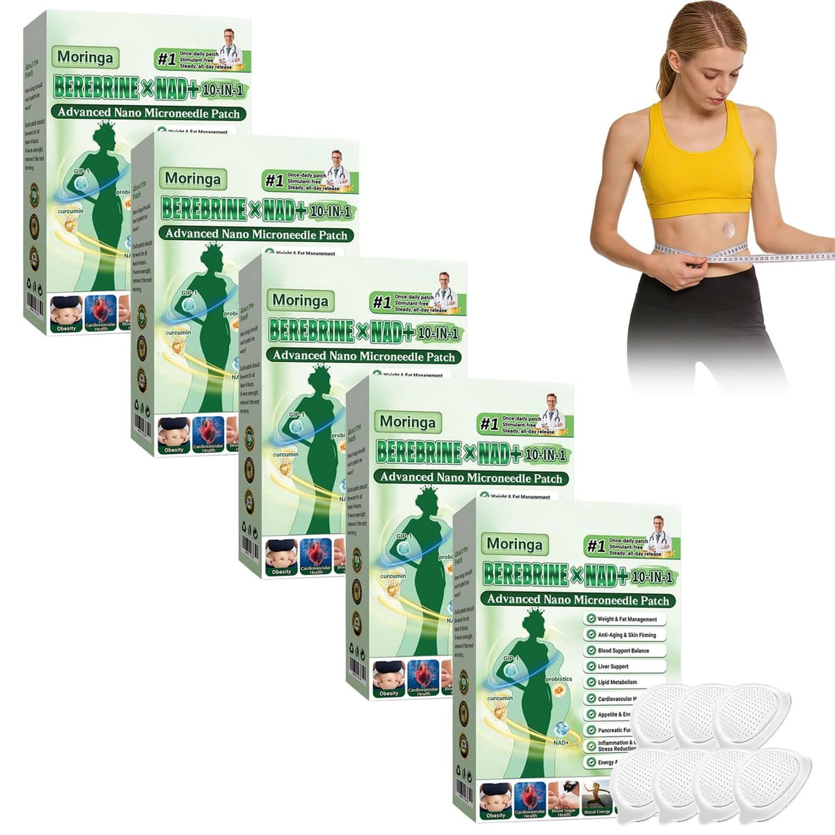 6 Cajas Moringa x Berberine Patch 10 en 1, Parche Avanzado de Nano Microagujas, Ingredientes Naturales, Parche de Metabalance Profesional, Fácil de Aplicar, para Hombres y Mujeres (6 Cajas) — view 12