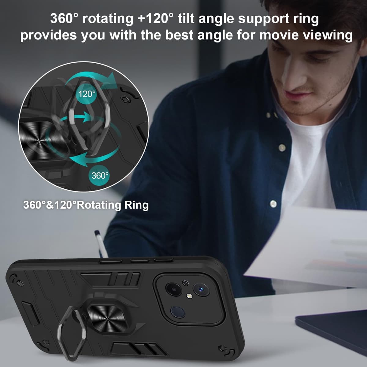 Funda para CMF Phone 2 Pro, Carcasa Antigolpes con Soporte anular metálico, Case Protectora de Grado Militar, Negro — view 510