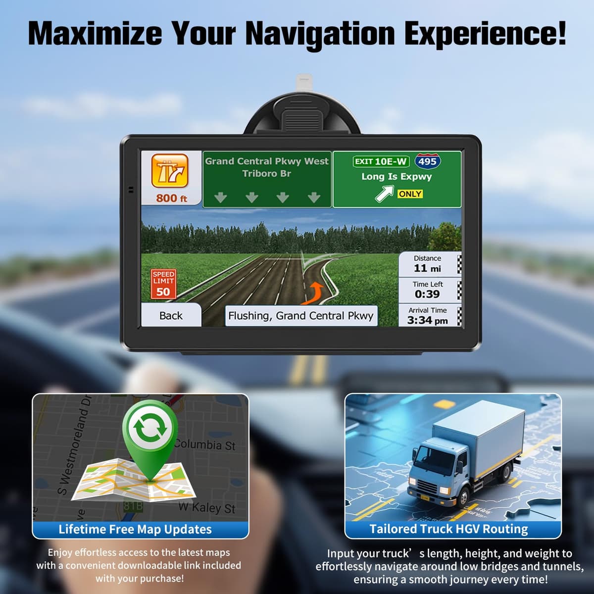 9 Inch Sat Navs, GPS Navigator Sat Nav for Car, Truck, Buses with 2025 UK Maps, Lifetime Free Updates, Real-Time Voice Guidance, Speed Camera Alerts, Lane Assist, and Comprehensive POI — view 3