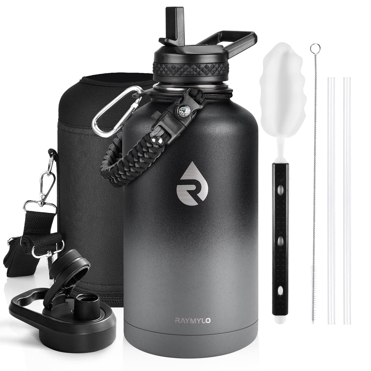 RAYMYLO One Gallon Water Bottle Insulated, Triple Walled Vacuum Stainless Steel (Cold for 48 Hrs), Leak Proof & Non-BPA, Large Water Flask Jug with Paracord Handle & Straw Spout Lids — view 31