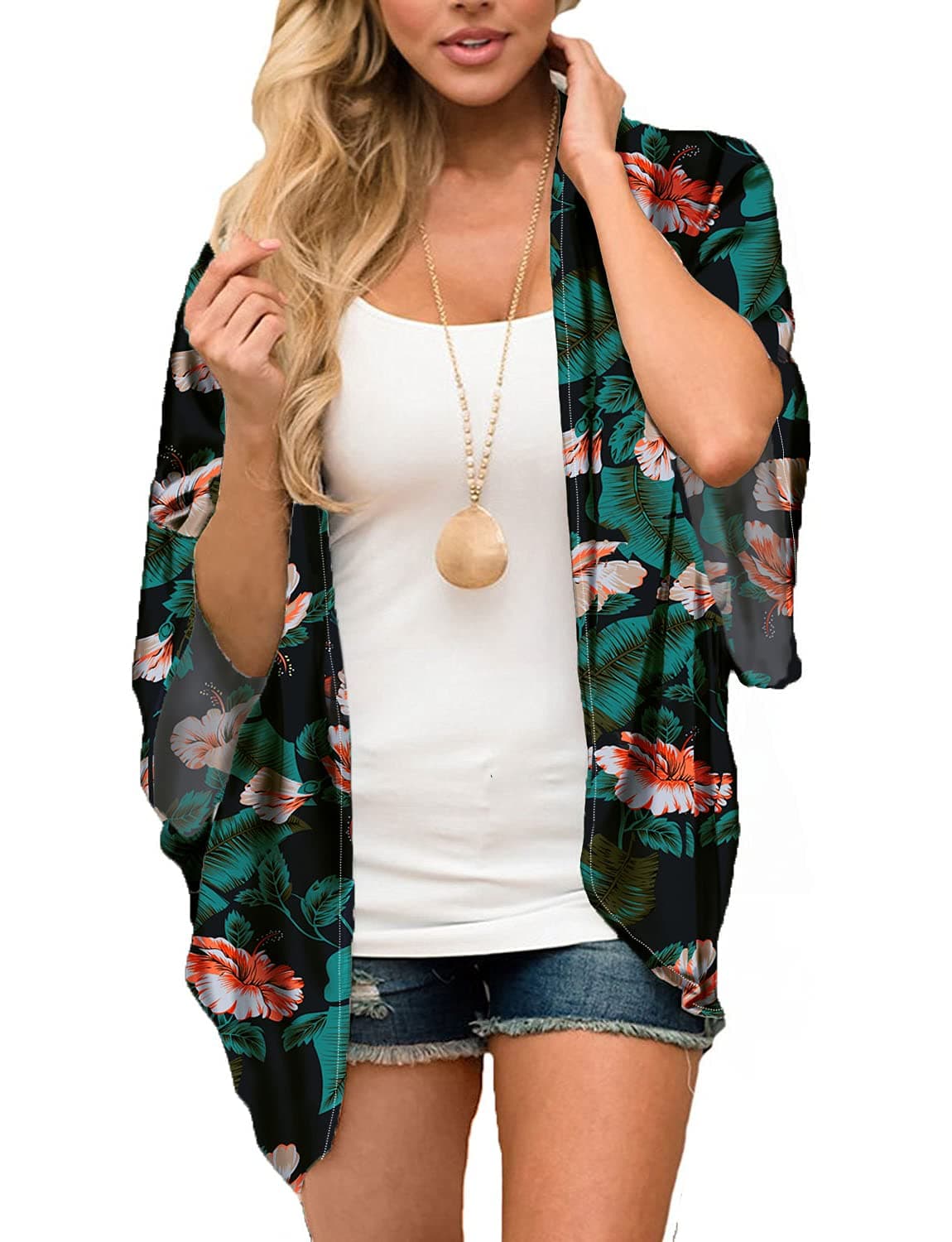 MayBuy Women's Summer Long Flowy Kimono Cardigans Boho Chiffon Floral Beach Cover Up Tops — view 39