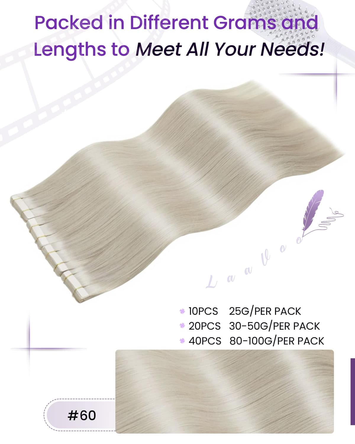 LaaVoo Tape in Hair Extensions Human Hair Blonde Tape Hair Extensions Real Human Hair Invisible Tapes Remy Straight Balayage Brown to Blonde Hair Double Sided Tabs 20pcs 50g 16 Inch #8/18/60 — view 59