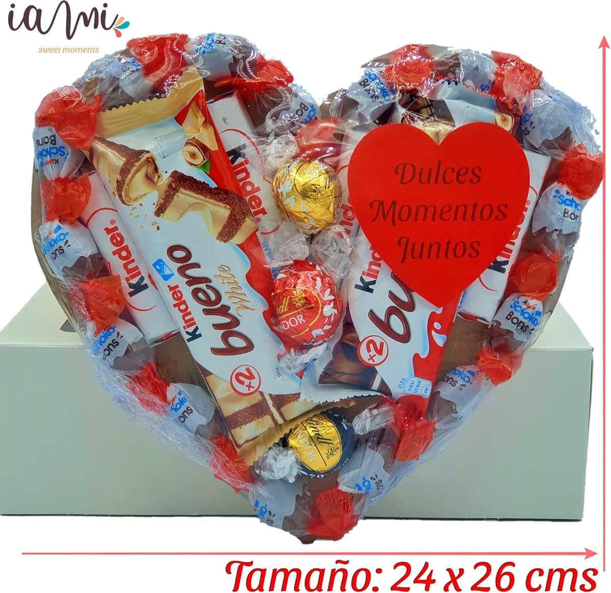 Corazon de Chocolate con Kinder Bueno, Shochobons, Chocolate y Bombones Lindt. Regalo Ideal para Parejas, Día de la Madre, Cumpleaños... [IAMI] — view 4