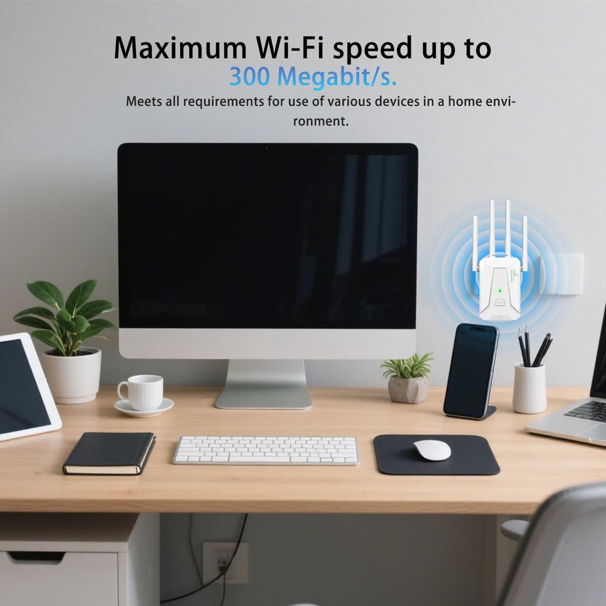 2026 WiFi Booster Range Extender, WiFi Extender, 4 Antennas Ethernet Port, 50 Devices WiFi Booster Extender, Covers Up to 5000 Sq.ft, Quick Setup, Works with Any WiFi Router, UK Plug (White) — view 5