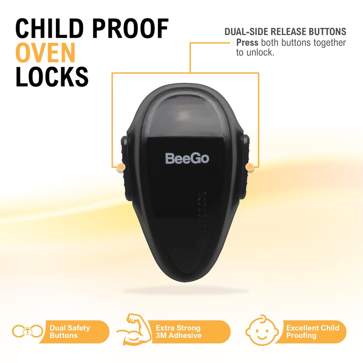 BeeGo® Oven Lock – Award-Winning Self-Adhesive Baby Proofing Child Safety Lock for Ovens, 1pc Black – Heat-Resistant, Easy to Install, No Tools Needed, Kitchen Safety Essential — view 2
