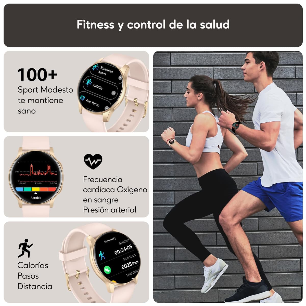 AcclaFit Reloj Inteligente Hombre Mujer con Llamadas Bluetooth, Smartwatch Esfera Redonda 1,38" con 147+ Modos Deportivos, Pulsómetro, Monitor de Sueño, IP68 Impermeable, Compatible con Android iOS — view 3