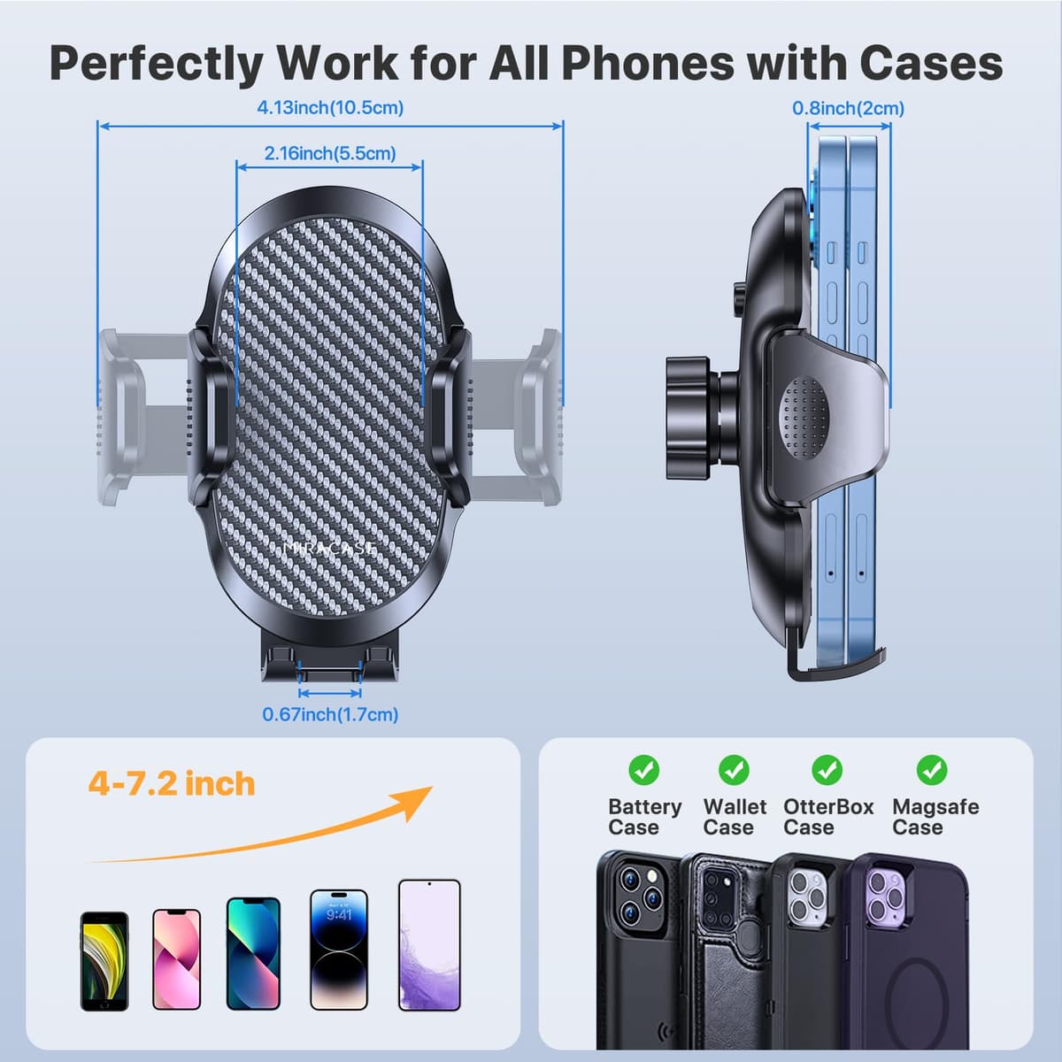 Miracase Car Phone Holder, Stable Double Steel-Hook Air Vent Car Phone Mount Cradle 360°Rotation, One Button Release Mobile Phone Holder for iPhone, Galaxy, All 4.0''-7'' Smartphones — view 5