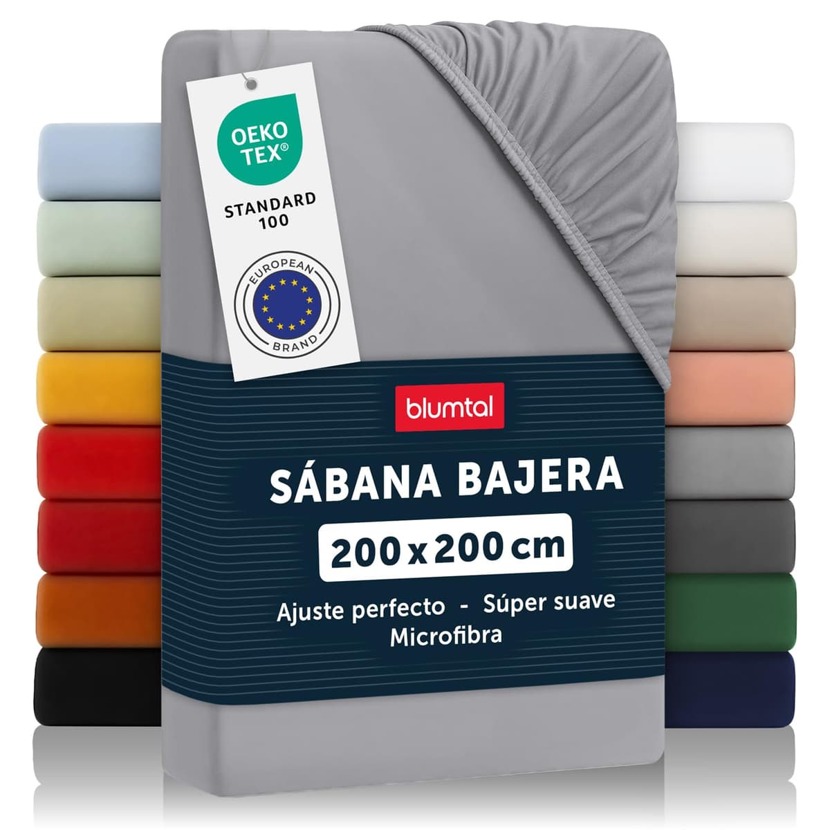 Blumtal Sábana bajera ajustable de microfibra 200 x 200 x 30 cm - 1er-Conjunto Gris