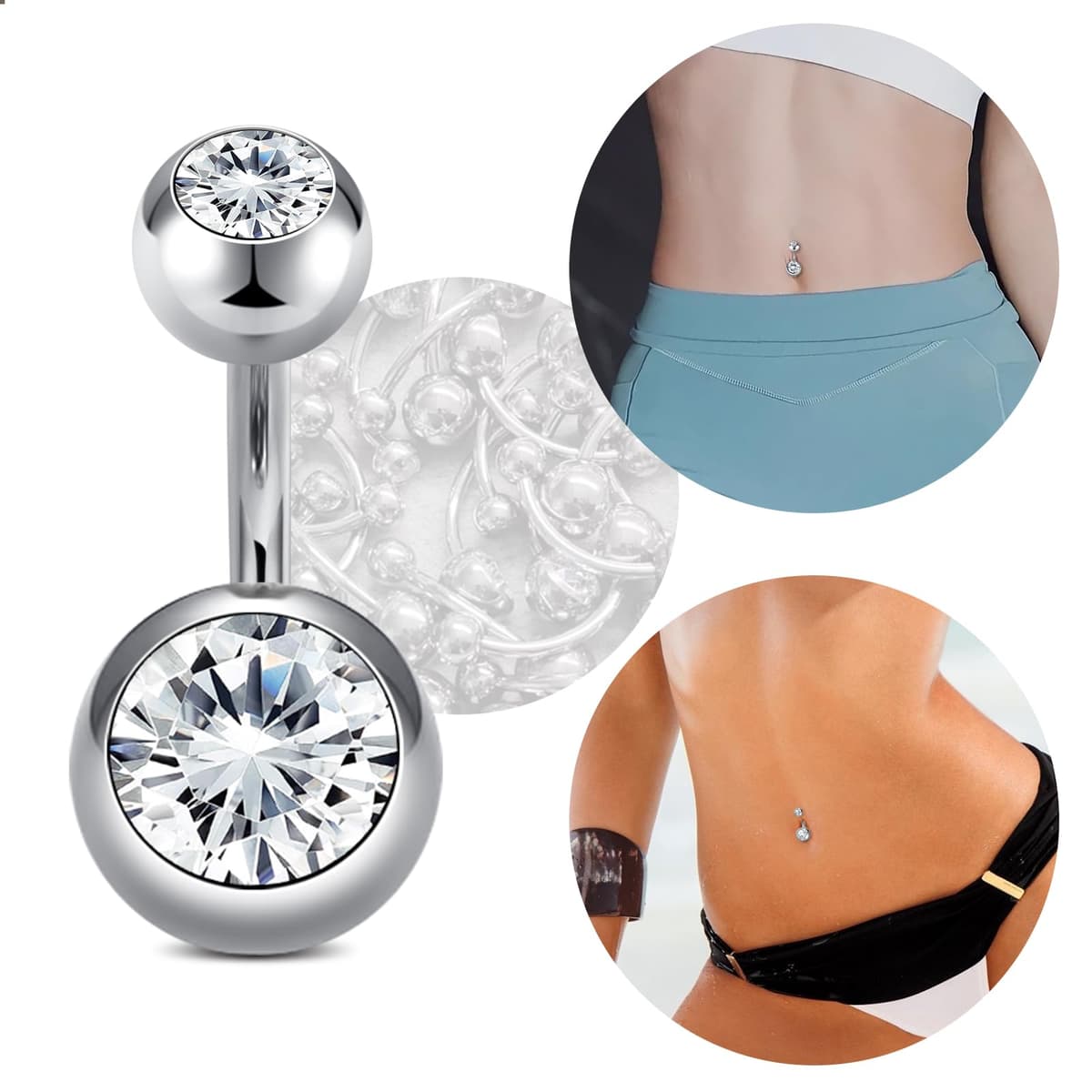 AceFun Piercing ombligo Titanio oro plata 6mm 8mm 10mm 12mm 14mm Piercings de banana acero quirurgico mujeres 1 pieza 14G Piercing ombligo G23 Barbell Bijoux Anillos — view 6