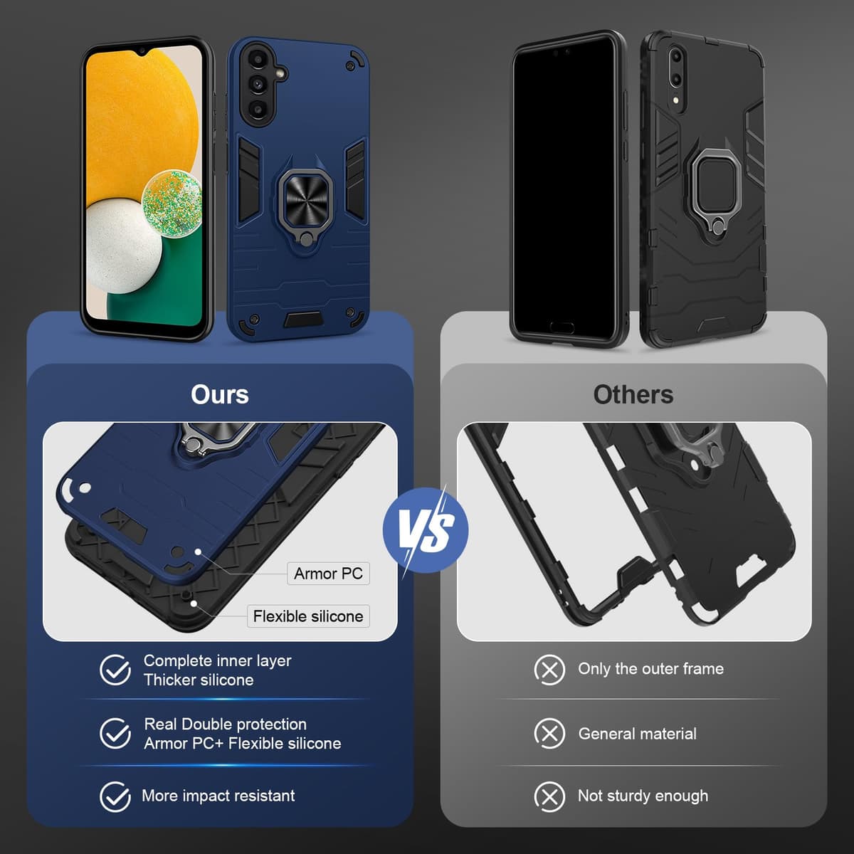 Funda para CMF Phone 2 Pro, Carcasa Antigolpes con Soporte anular metálico, Case Protectora de Grado Militar, Negro — view 1048