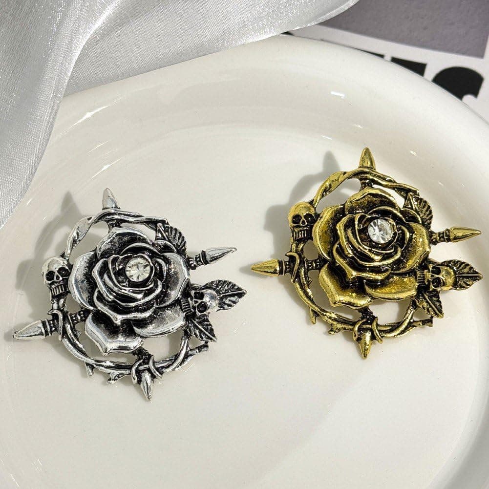Broche Gótico De Calavera con Rosa, Pines De Solapa Vintage Antiguos con Diamantes De Imitación Y Flores para Mochilas, Sombreros, Bolsos Y Joyas. Regalo. — view 5