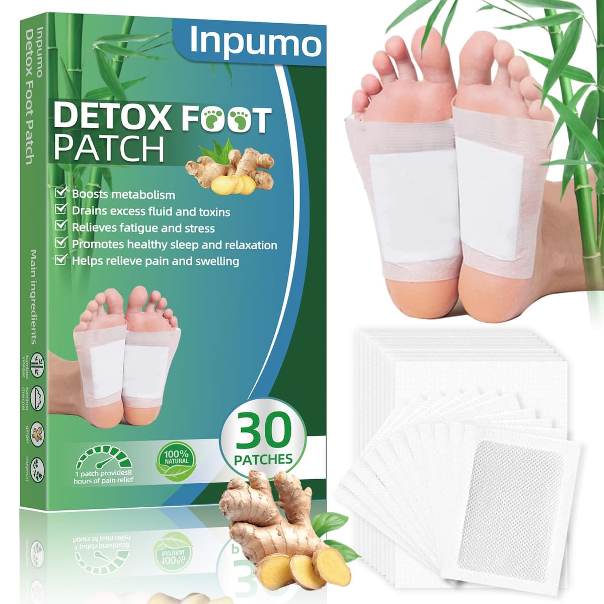 Inpumo Parches de desintoxicación para pies, almohadillas orgánicas naturales para eliminar toxinas, aliviar el estrés corporal, eliminar toxinas, limpieza profunda, mejorar la calidad del sueño