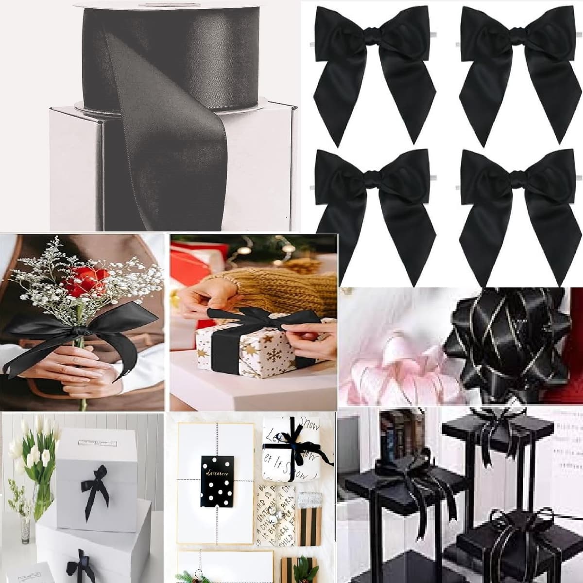 Double Sided Satin Ribbon Size 25mm x 10 Meters, Perfect for Gifts Wrap Sew Party, Decorations Events Dress Wedding Christmas Crafts, Bows Car, DIY, Bouquets, Cake More (Black) — view 5