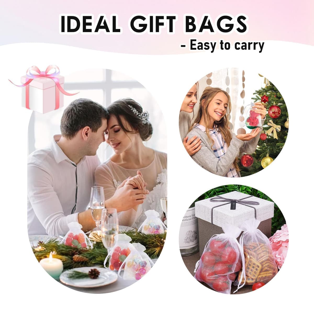 Quelcc 100 Piezas Bolsas de Organza, 7x9cm Bolsas Organza, Bolsitas de Tela Pequeñas Blancas para Bolsas Regalo con Cordón, Bolsita de Tul, Joyas, para Boda Favores Joyas y Dulces — view 6