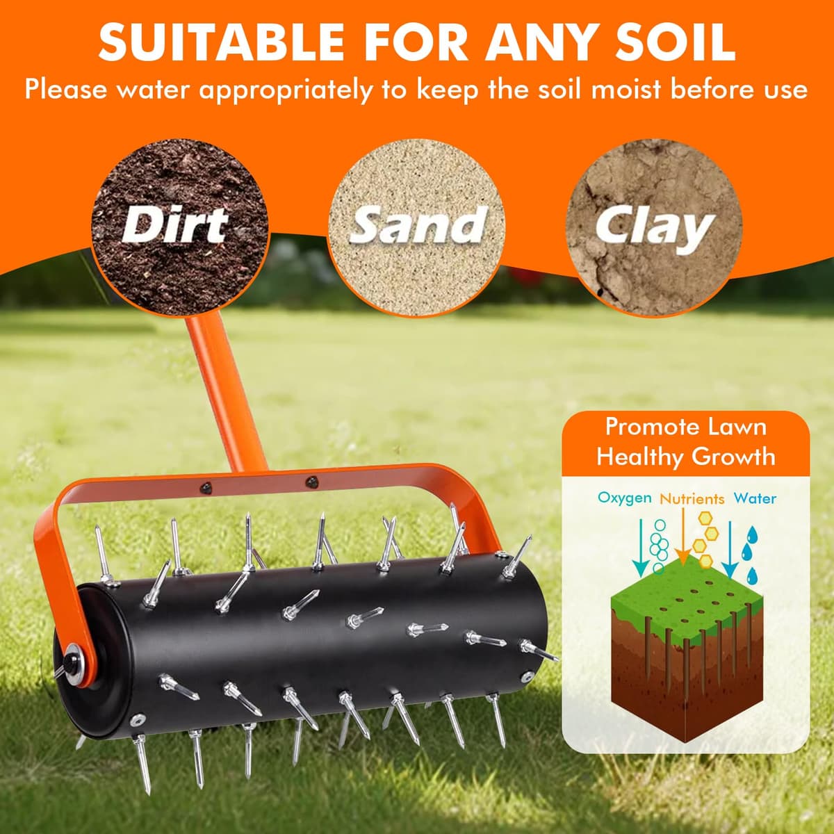 Lawn Aerator Roller, Manual Aerator, Manual Winder with 42 x 2" Nails and Splash Protection, Lawn Aerator, Scarifier Roller for Garden, Patio, Deck — view 7
